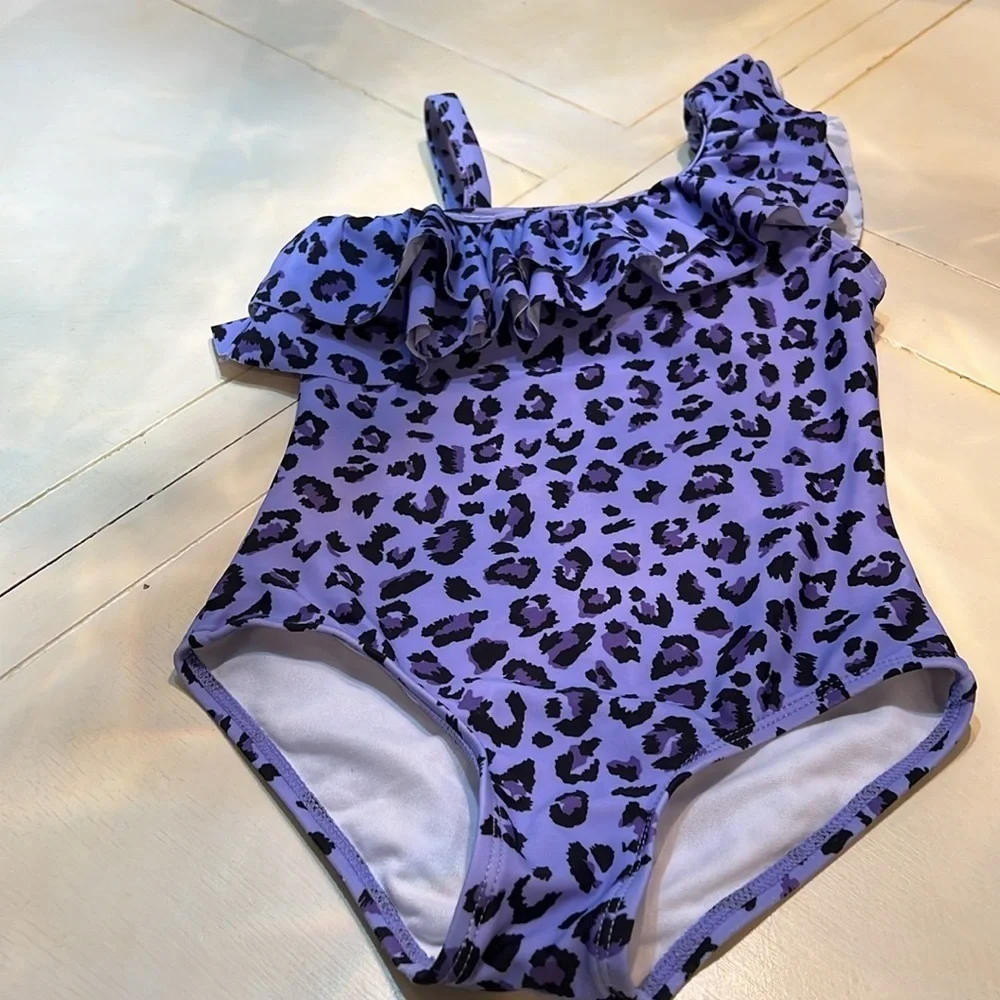 Purple Leopard Print One-Shoulder Swimsuit by Kami size 5